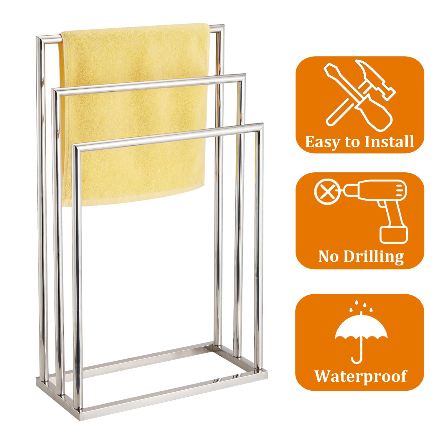Freestanding Towel Rack, 3 Tier Stainless Steel Towel Bar Stand For Bathroom, Chrome Plated Decluttr
